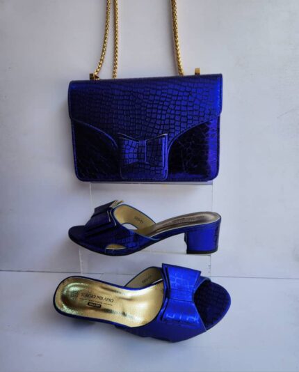 Blue bowtie design slippers and purse(matching)