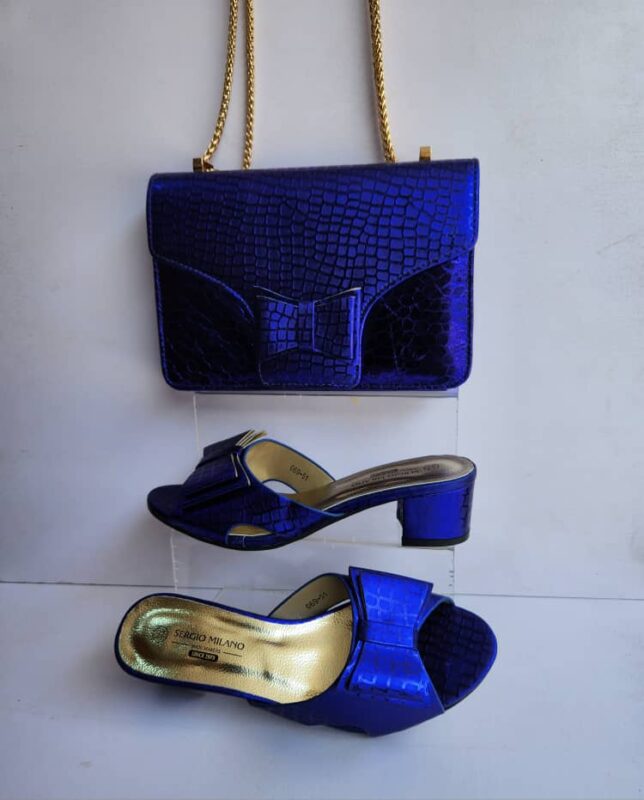 Blue bowtie design slippers and purse(matching)